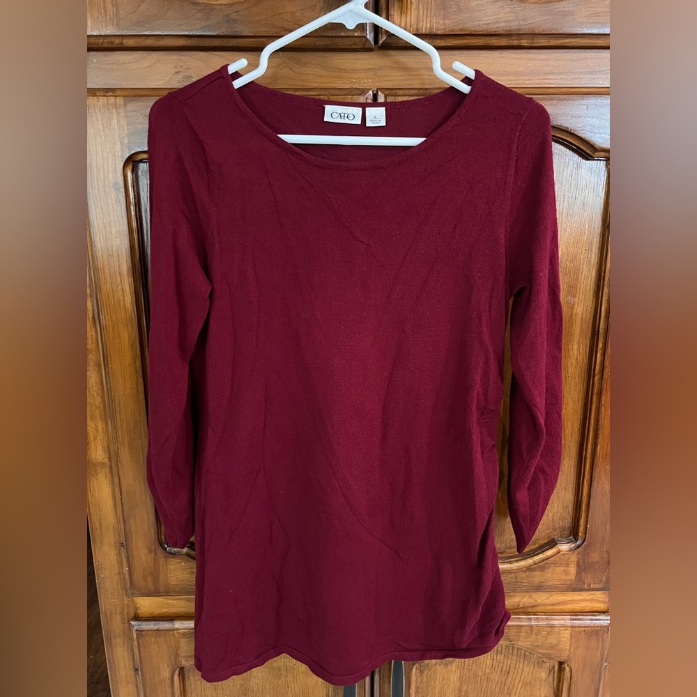 Cato Women's Rich Burgundy Side Zipper Scrunch Long Sleeve Top! Size Small.